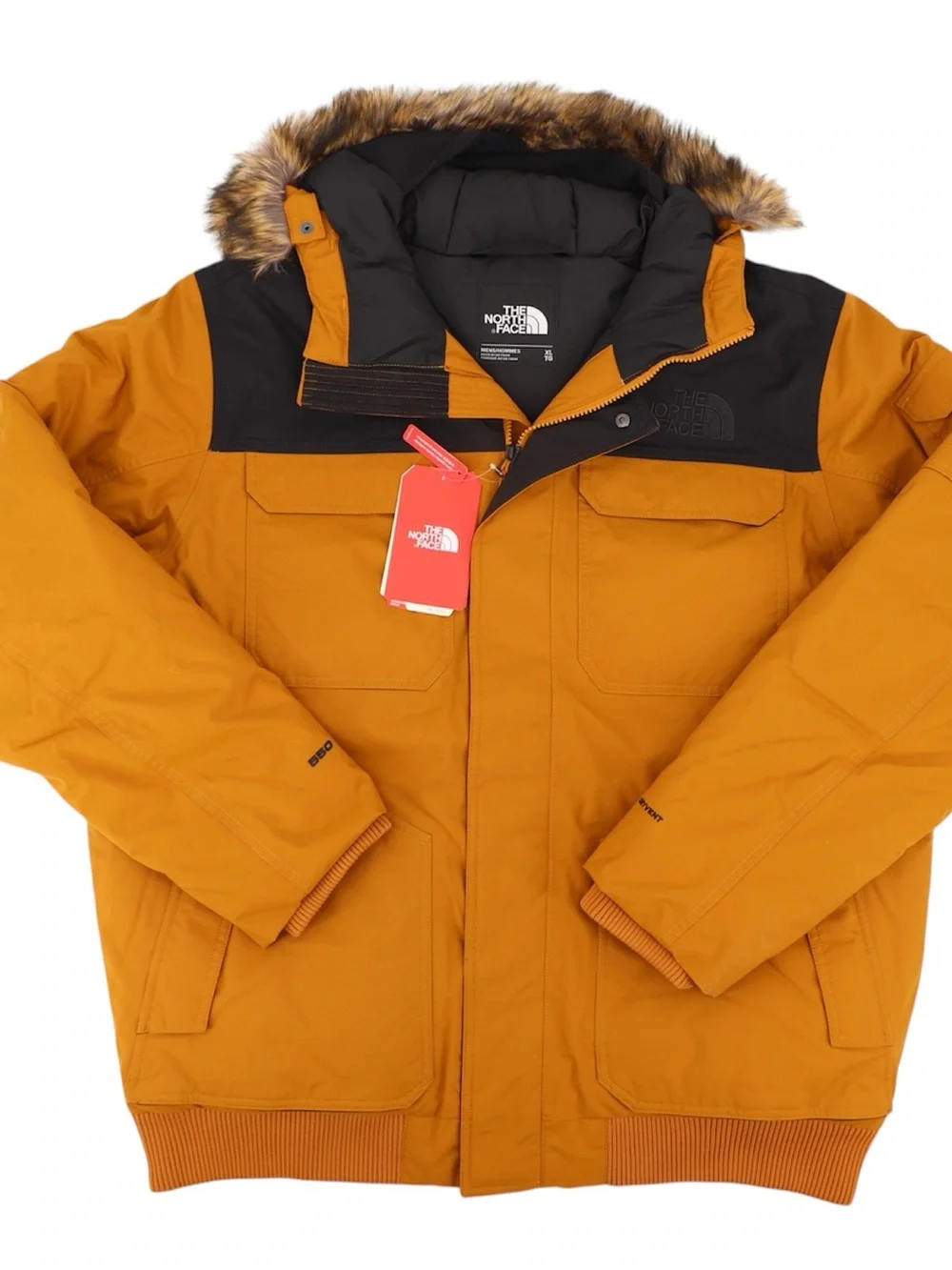 Brand New The North Face Men’s Gotham XL Hooded Down Jacket Timber Tan Black